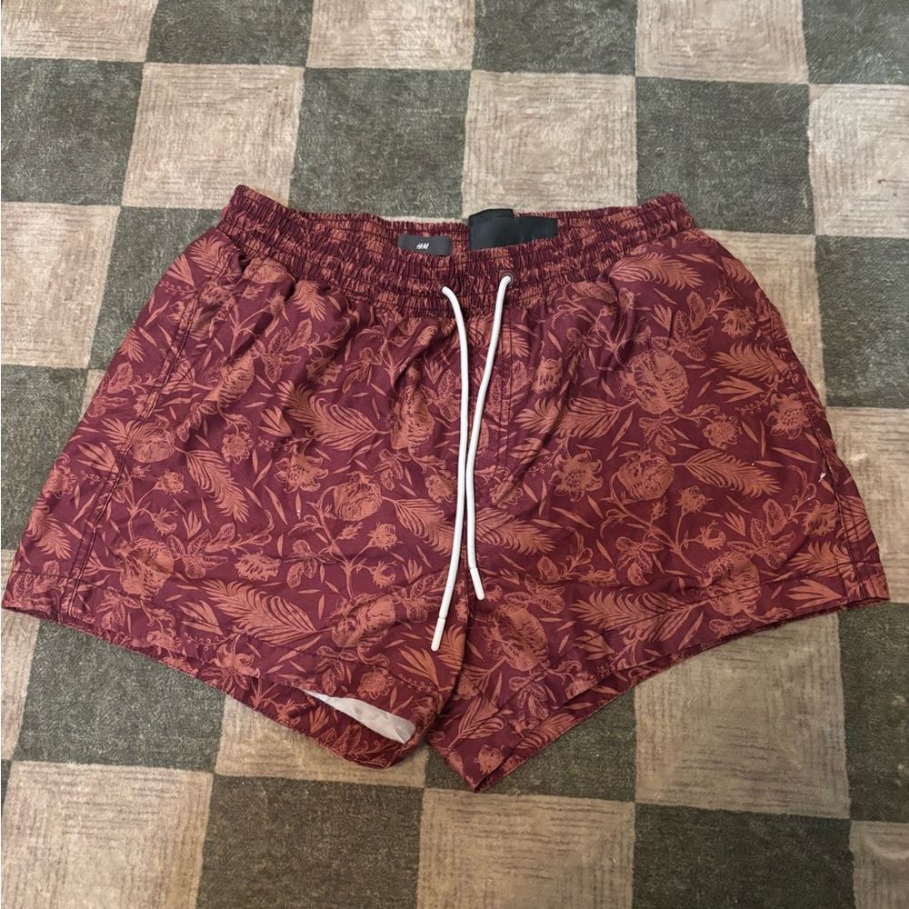 Floral Burgundy Men’s Swim Trunks